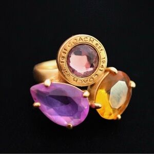 Coach Gold Ring with Multicolor Gemstones